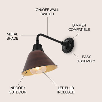 Croydon 9.63"  Farmhouse Industrial Indoor/Outdoor Iron LED Gooseneck Arm Outdoor Sconce
